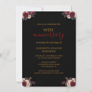 Golden Black elegant 50th wedding anniversary  Invitation