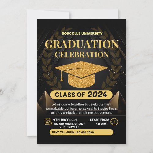 Golden Black Elegant Graduation Invitation 