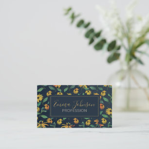 Golden Black-Eyed Daisy Flowers Dark Blue Design Business Card
