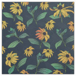 Golden Black-Eyed Daisy Flowers Dark Blue Design Fabric
