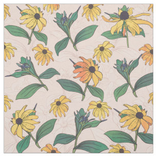 Golden Black-Eyed Daisy Flowers Fabric