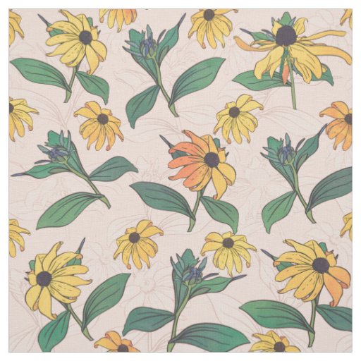 Golden Black-Eyed Daisy Flowers Fabric