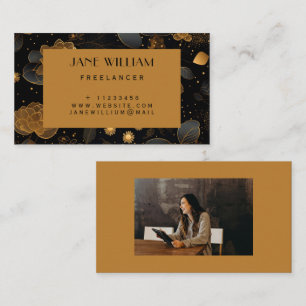 Golden & black floral photo freelance women calling card