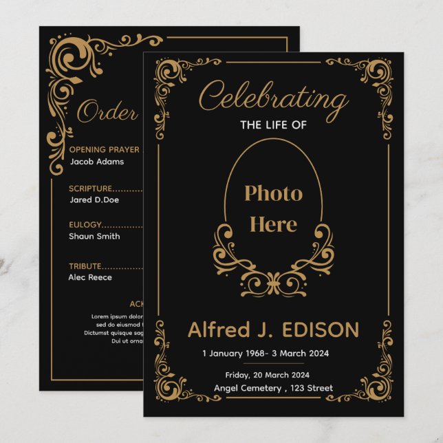 Golden Black Funeral Program Funeral Memorial (Front/Back)
