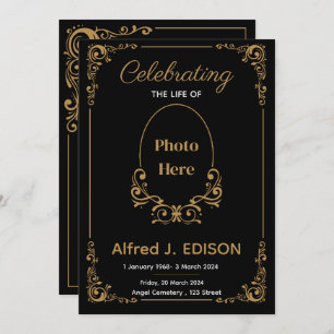 Golden Black Funeral Program, Funeral Memorial Invitation