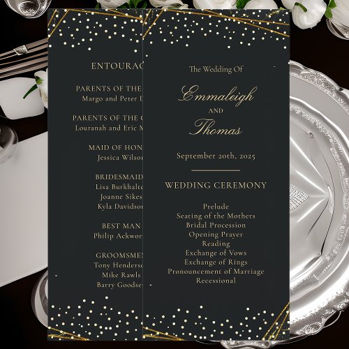 Golden Black Glitter Confetti Wedding Program