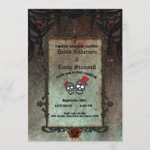 Golden Black Gothic Mirror Frame Halloween Wedding Invitation