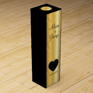 Golden black heart wedding wine box