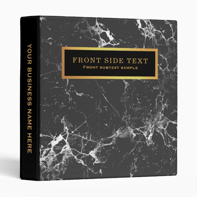 Golden & Black Marble Stone Texture Modern Design 3 Ring Binder (Front/Spine)