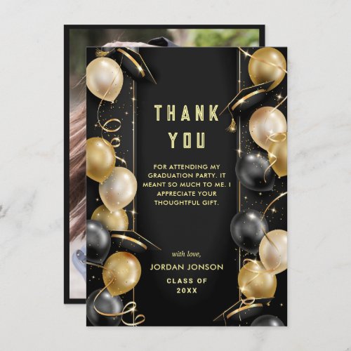 Golden Black Modern Graduation PHOTO Thank You Card