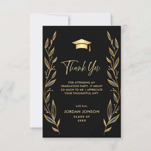 Golden Black Modern Graduation Thank You Card