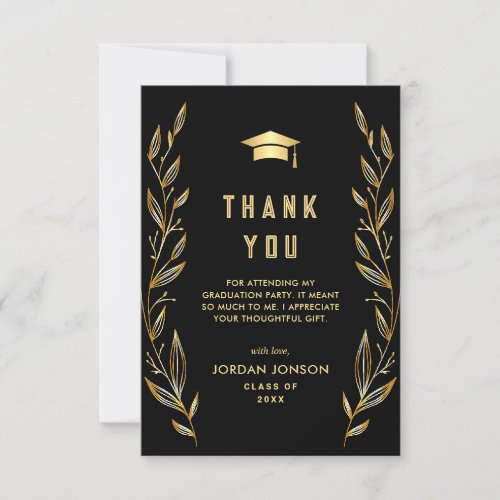 Golden Black Modern Graduation Thank You Card