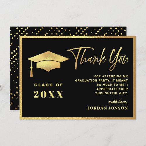 Golden Black Modern Graduation Thank You Card