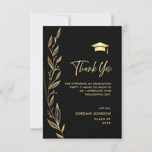 Golden Black Modern Graduation Thank You Card