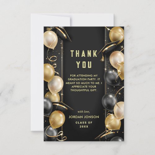 Golden Black Modern Graduation Thank You Card