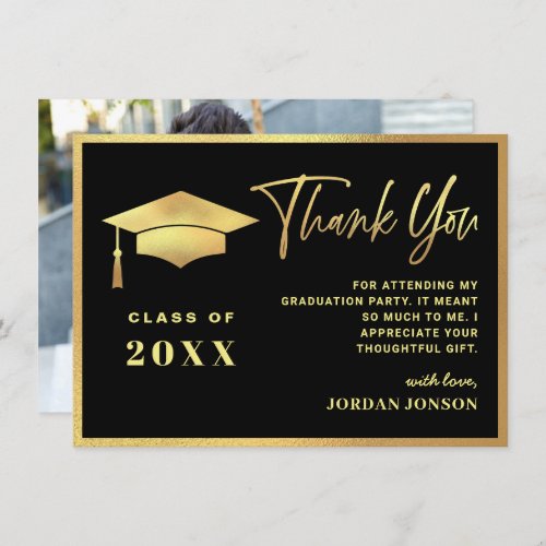 Golden Black Modern Graduation Thank You Card