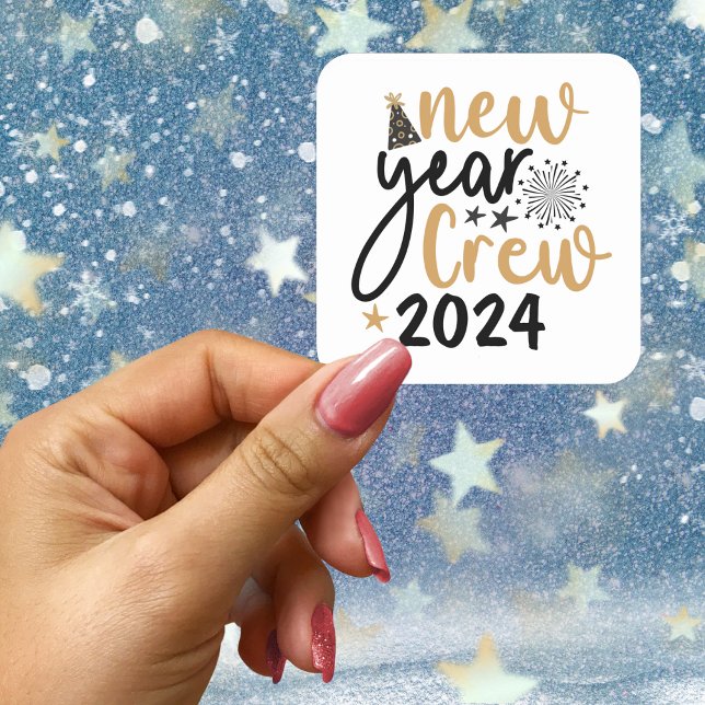 Golden & Black New Year Crew (customized year)  Square Sticker (Golden & Black New Year Crew (customized year) Square Sticker)