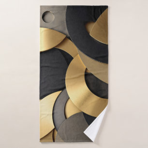 Golden & Black Overlapping Geometric Abstract Bath Towel