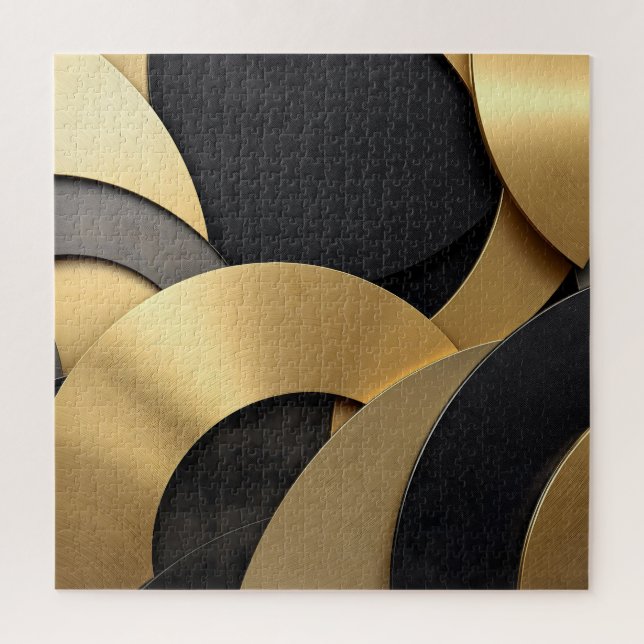 Golden & Black Overlapping Geometric Abstract Jigsaw Puzzle (Vertical)