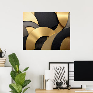 Golden & Black Overlapping Geometric Abstract Poster