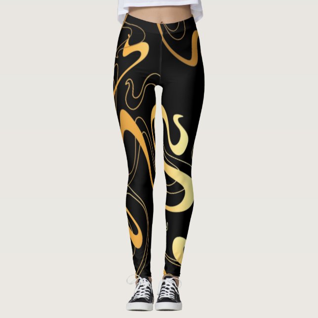 Golden Black Pattern Leggings (Front)