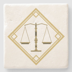 Golden Black Scales of Justice   Law School Gifts Stone Coaster
