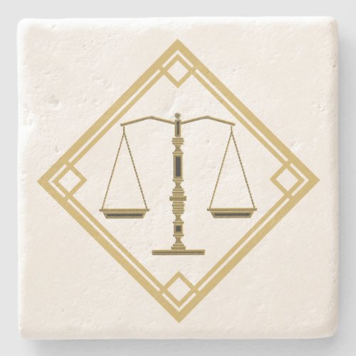 Golden Black Scales of Justice  Law School Gifts Stone Coaster