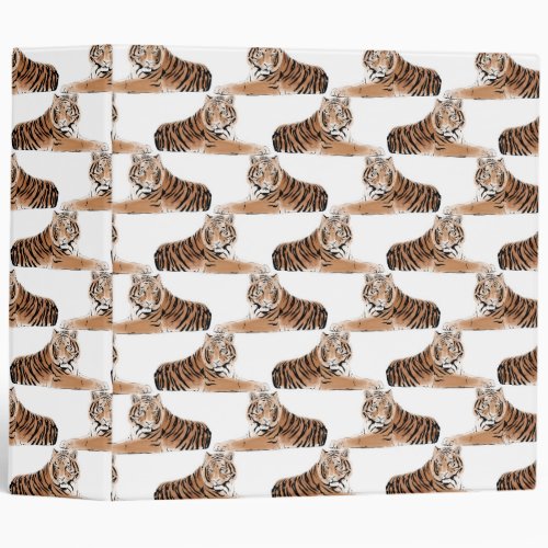 Golden  Black Tiger Animal White Design 3 Ring Binder