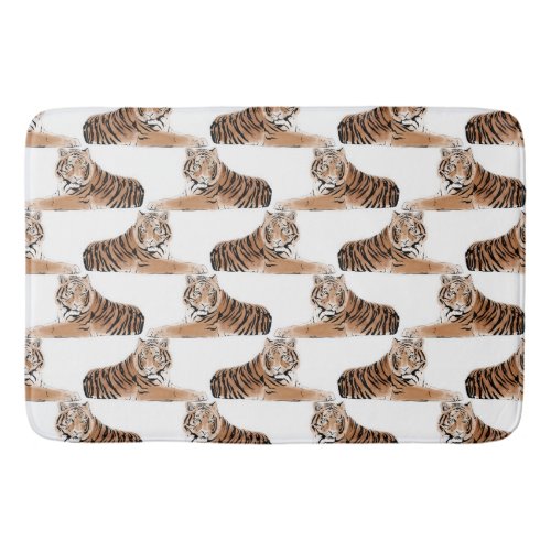 Golden  Black Tiger Animal White Design Bath Mat