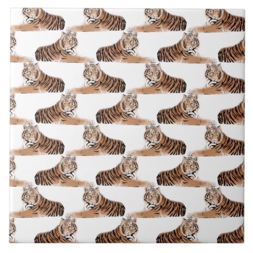 Golden  Black Tiger Animal White Design Ceramic Tile