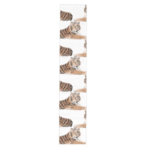 Golden  Black Tiger Animal White Design Medium Table Runner