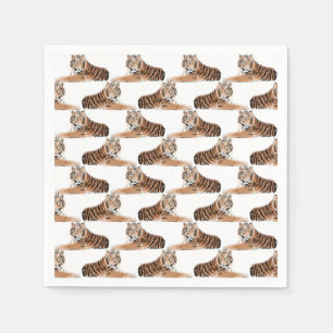 Golden & Black Tiger Animal White Design Napkins