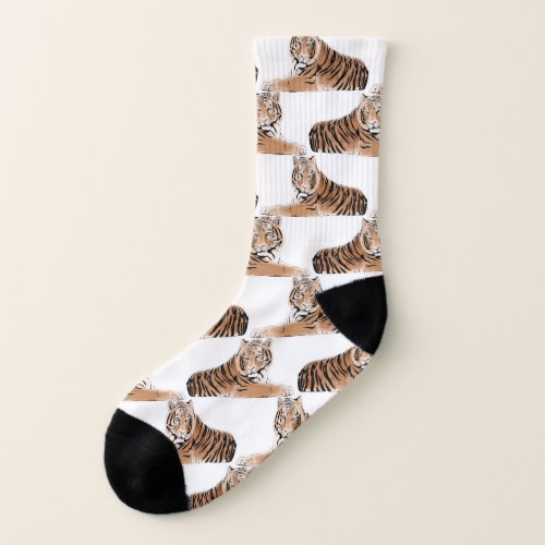 Golden  Black Tiger Animal White Design Socks