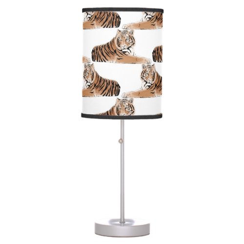 Golden  Black Tiger Animal White Design Table Lamp