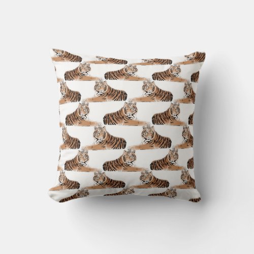 Golden  Black Tiger Animal White Design Throw Pillow