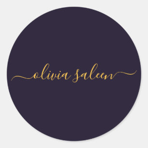 Golden blackish personalized classic round sticker