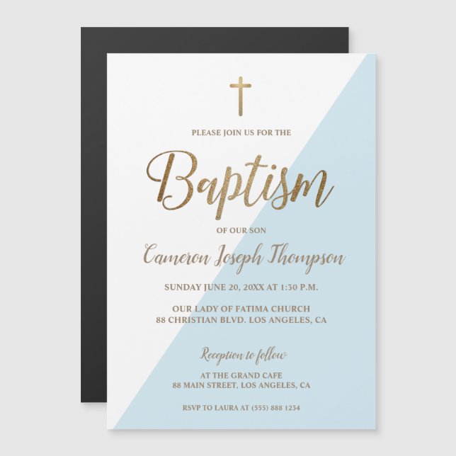 Golden Blessing: Modern Baptism Invitation Magnet  (Front/Back)