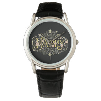 Golden Bliss: Elegant Floral Happy Watch