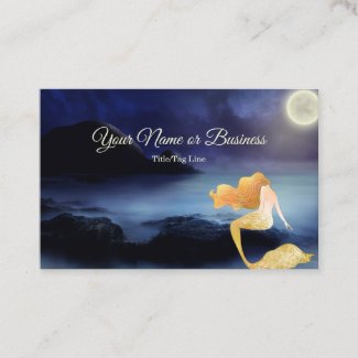 Golden Blond Mermaid Full Moon Lagoon Beach Business Card