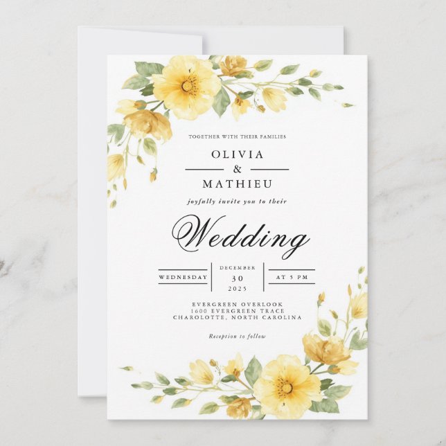 Golden Bloom Arch Flourish Wedding Invitation (Front)