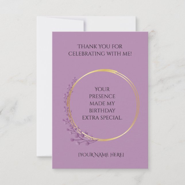 Golden Bloom Birthday Party Customizable with Name Thank You Card (Front)