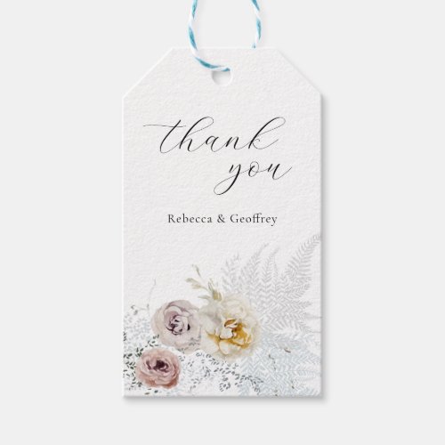 Golden Bloom Delicate Floral Calligraphy Thank You Gift Tags