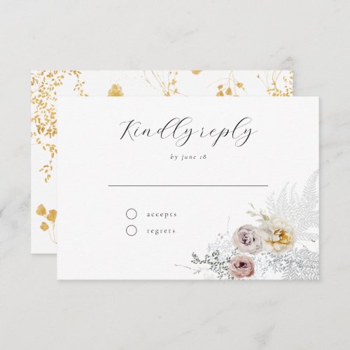 Golden Bloom Delicate Floral Calligraphy Wedding R RSVP Card