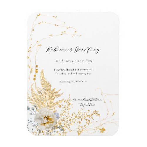 Golden Bloom Delicate Floral Rose Calligraphy Save Magnet