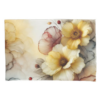 "Golden Bloom Elegance: Abstract Floral Serenity" Pillow Case