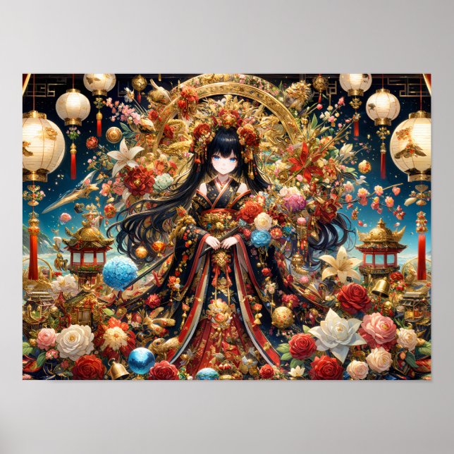 Golden Bloom Empress ornate golden throne Poster (Front)