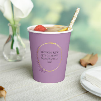 Golden Bloom Floral Birthday Party Paper Cups