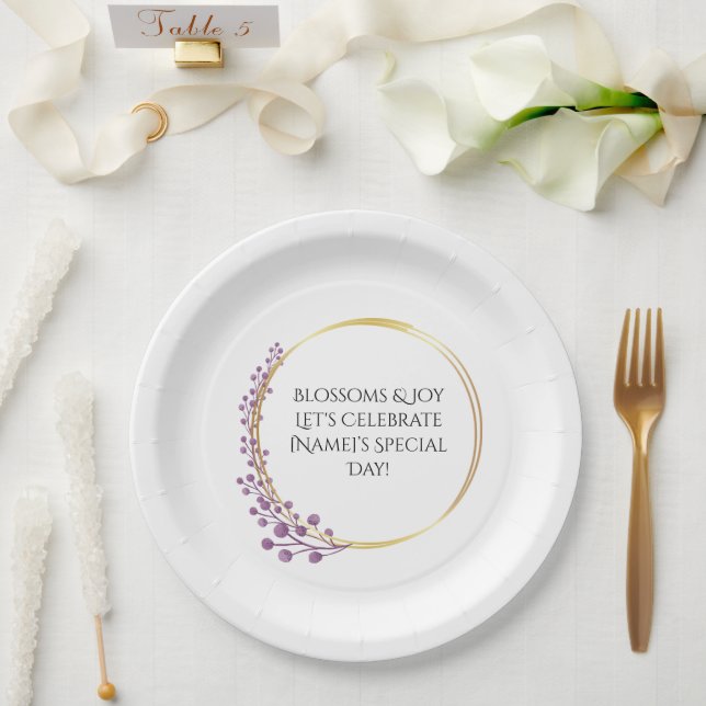 Golden Bloom Floral Birthday Party Paper Plates (Wedding)