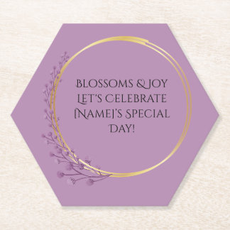 Golden Bloom Floral Elegant Birthday Party Paper Coaster