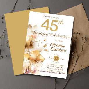 Golden Bloom - floral elegant modern 45th Birthday Invitation